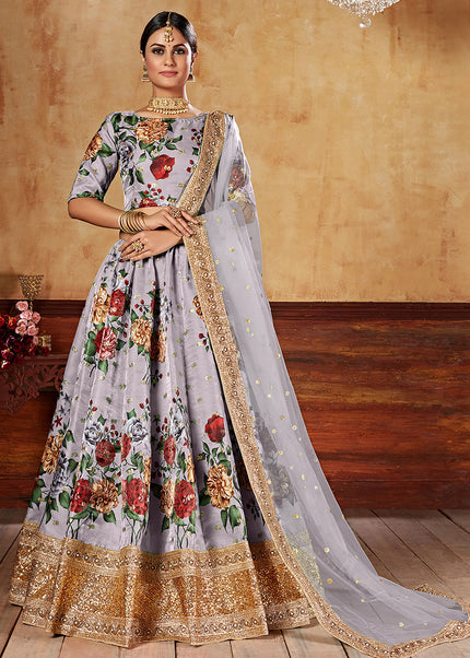 Grey and Gold Embroidered Lehenga