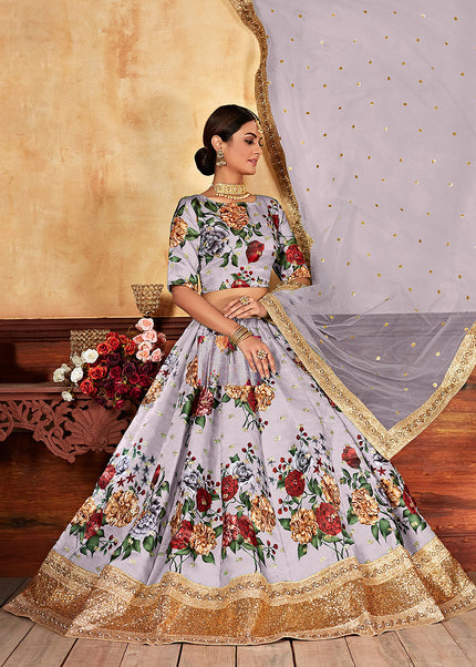 Grey and Gold Embroidered Lehenga