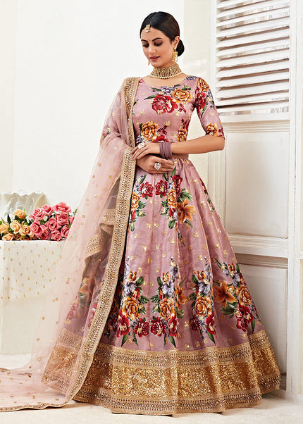 Rose Pink and Gold Embroidered Lehenga