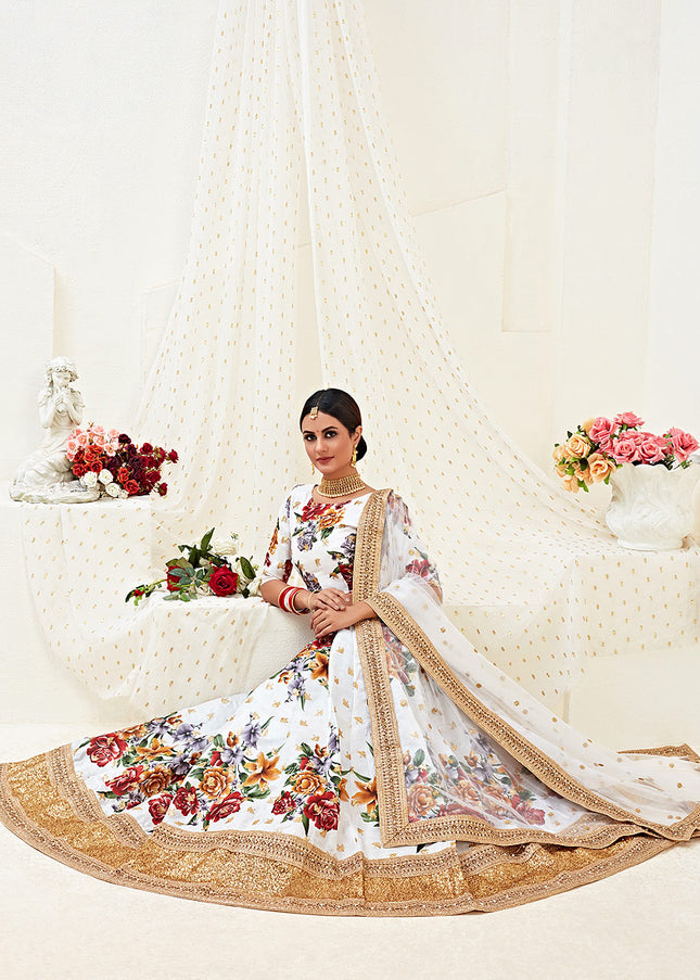 Wihte and Gold Embroidered Lehenga