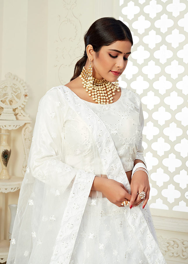 White Embroidered Net Lehenga