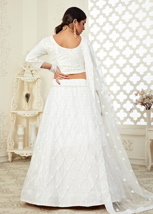 White Embroidered Net Lehenga