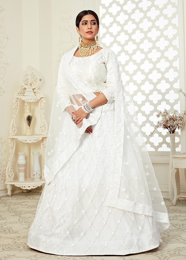 White Embroidered Net Lehenga