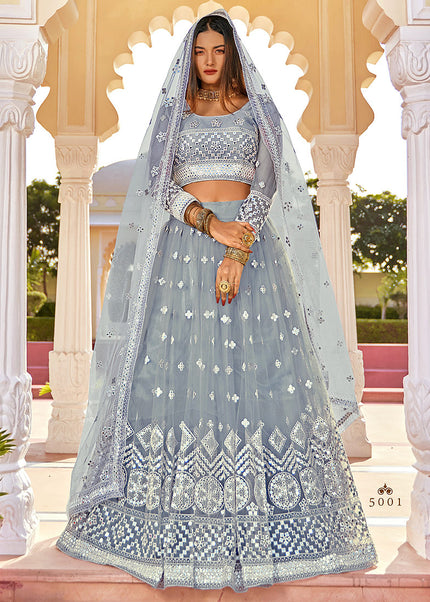 Grey Embroidered Lehenga Choli