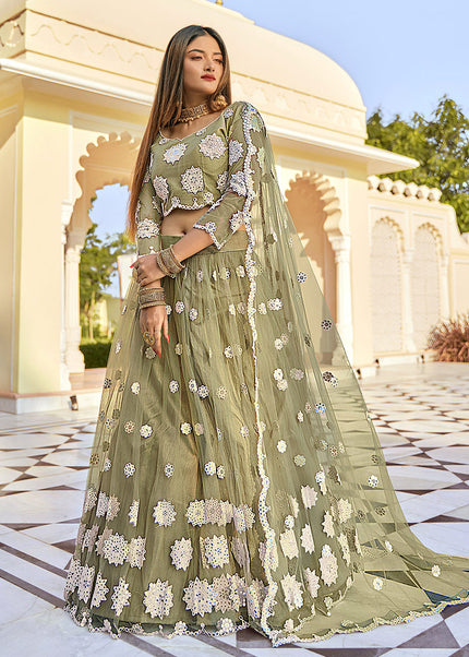 Green Embroidered Lehenga Choli