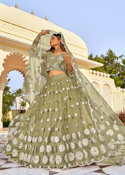 Green Embroidered Lehenga Choli