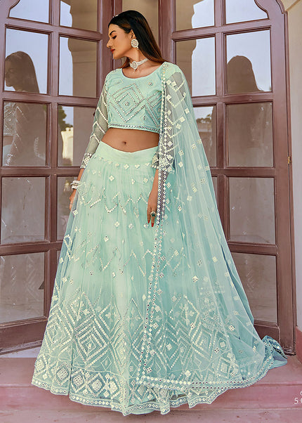 Sky Blue Embroidered Lehenga Choli