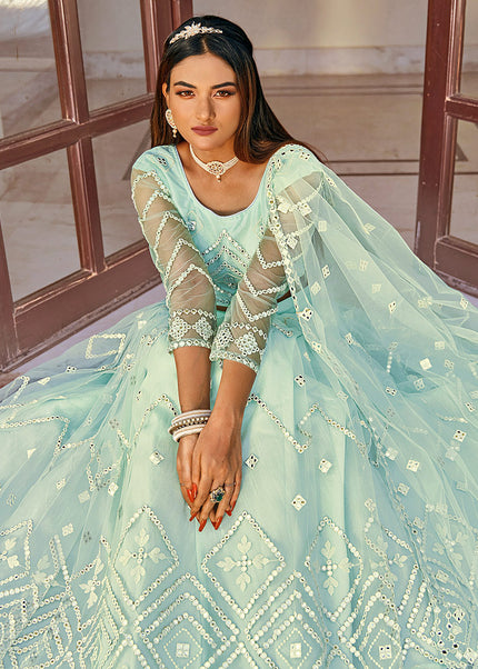 Sky Blue Embroidered Lehenga Choli