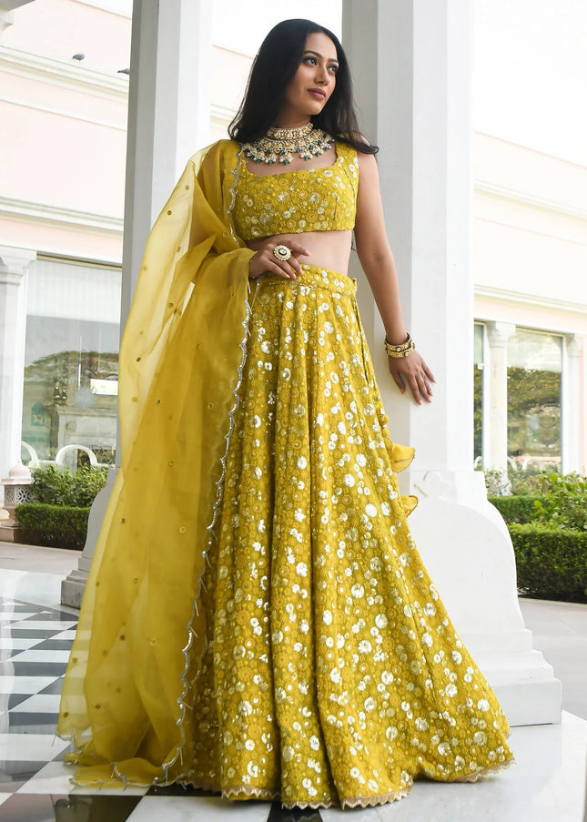 Mustard Yellow Embroidered Lehenga Choli