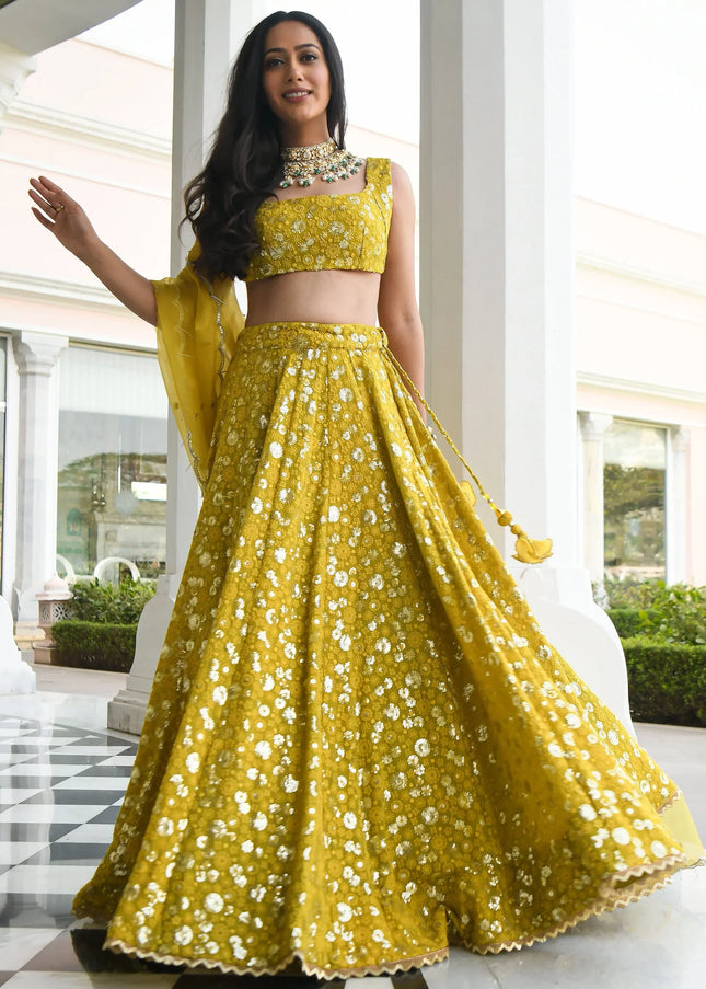 Mustard Yellow Embroidered Lehenga Choli