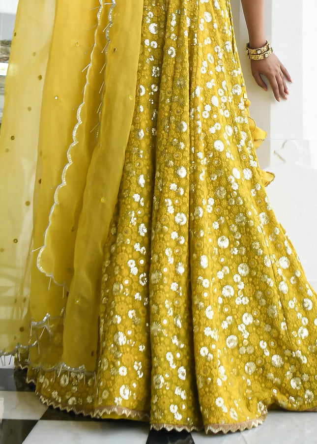Mustard Yellow Embroidered Lehenga Choli