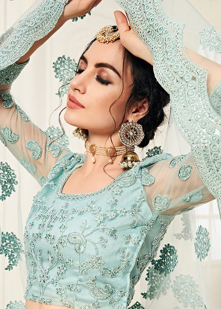 Mint Green Heavy Embroidered Lehenga