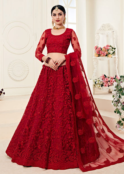 Red Heavy Embroidered Lehenga