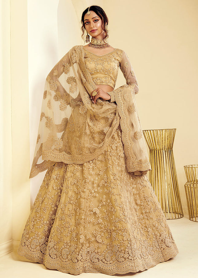 Goden Beige Heavy Embroidered Lehenga