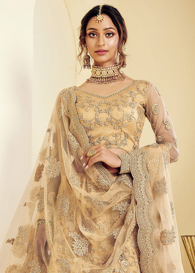 Goden Beige Heavy Embroidered Lehenga