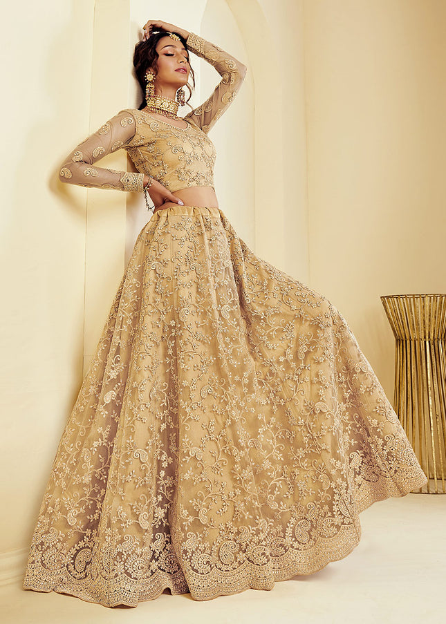 Goden Beige Heavy Embroidered Lehenga