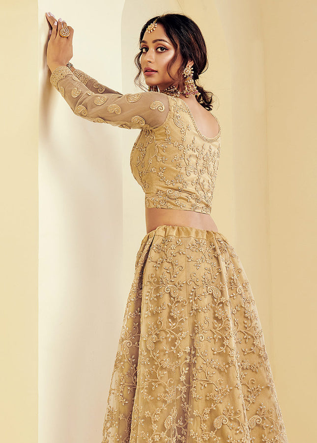 Goden Beige Heavy Embroidered Lehenga