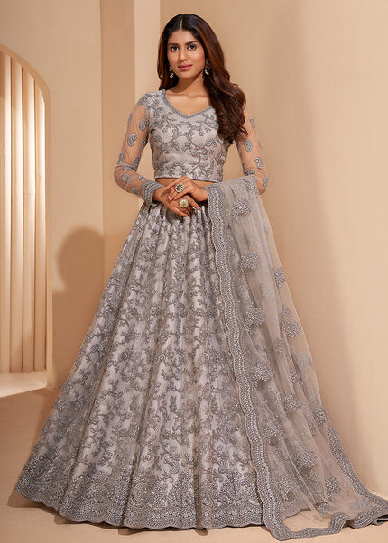 Grey Heavy Embroidered Lehenga