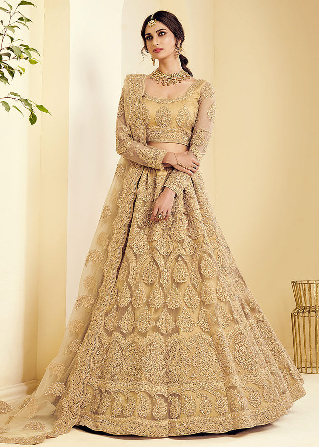 Goden Beige Heavy Embroidered Lehenga