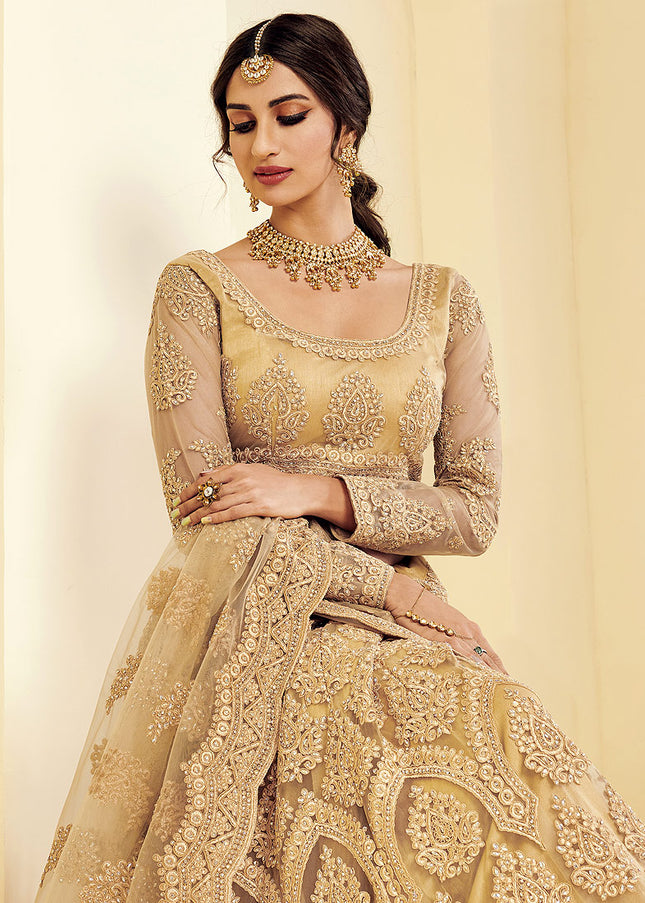 Goden Beige Heavy Embroidered Lehenga