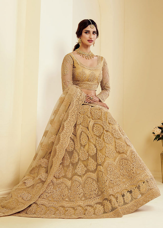 Goden Beige Heavy Embroidered Lehenga