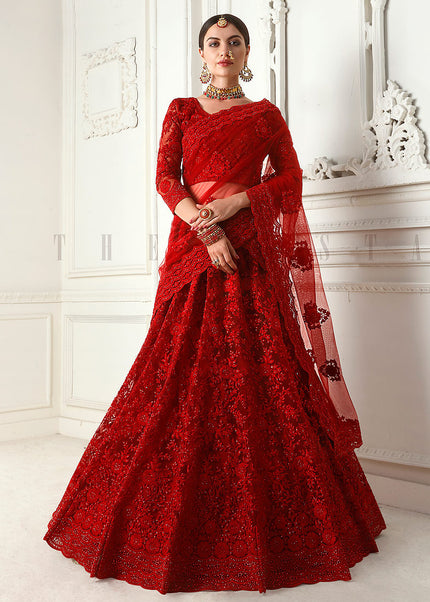 Red Heavy Embroidered Lehenga