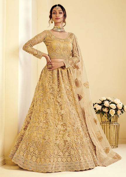 Goden Beige Heavy Embroidered Lehenga