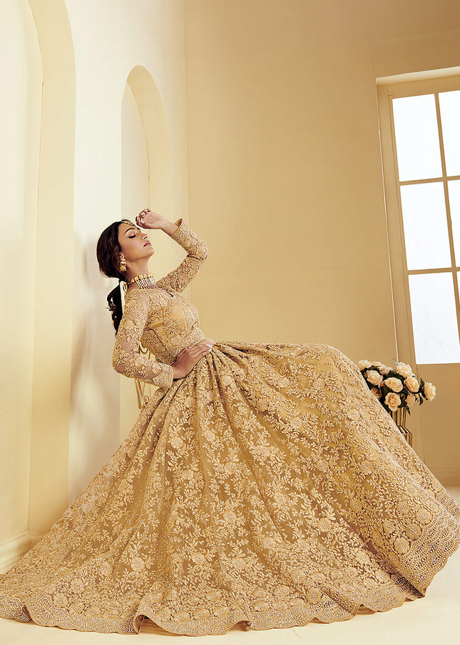 Goden Beige Heavy Embroidered Lehenga