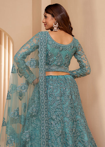 Light Blue Heavy Embroidered Lehenga