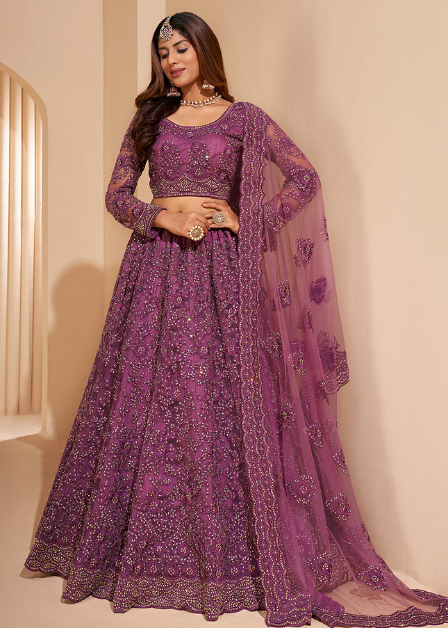 Purple Heavy Embroidered Lehenga