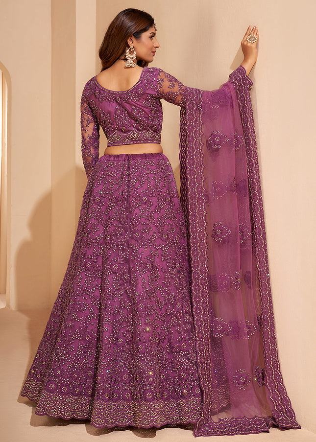 Purple Heavy Embroidered Lehenga