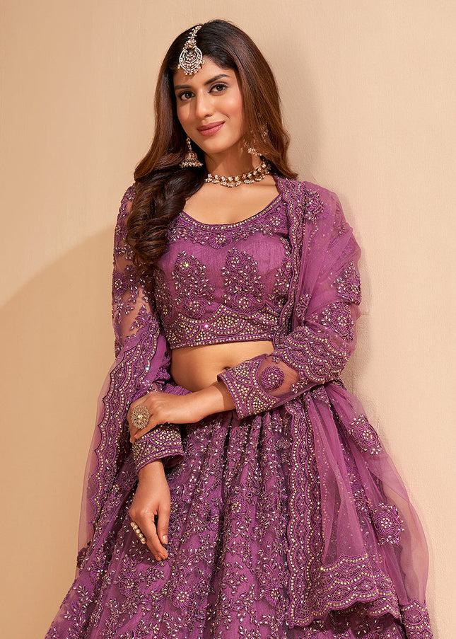 Purple Heavy Embroidered Lehenga