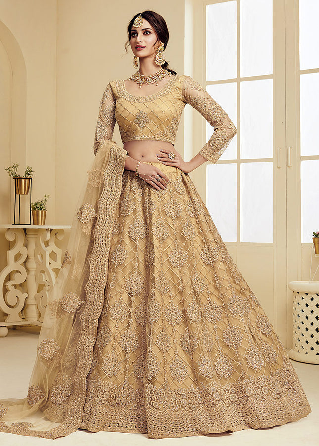 Goden Beige Heavy Embroidered Lehenga