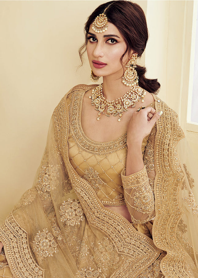 Goden Beige Heavy Embroidered Lehenga