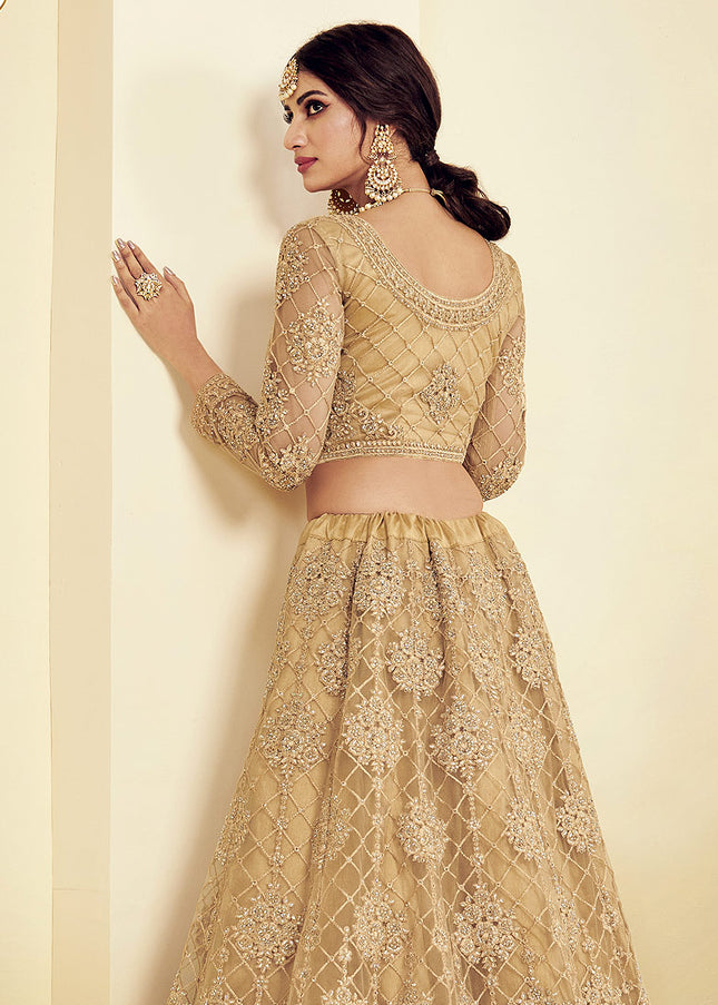 Goden Beige Heavy Embroidered Lehenga