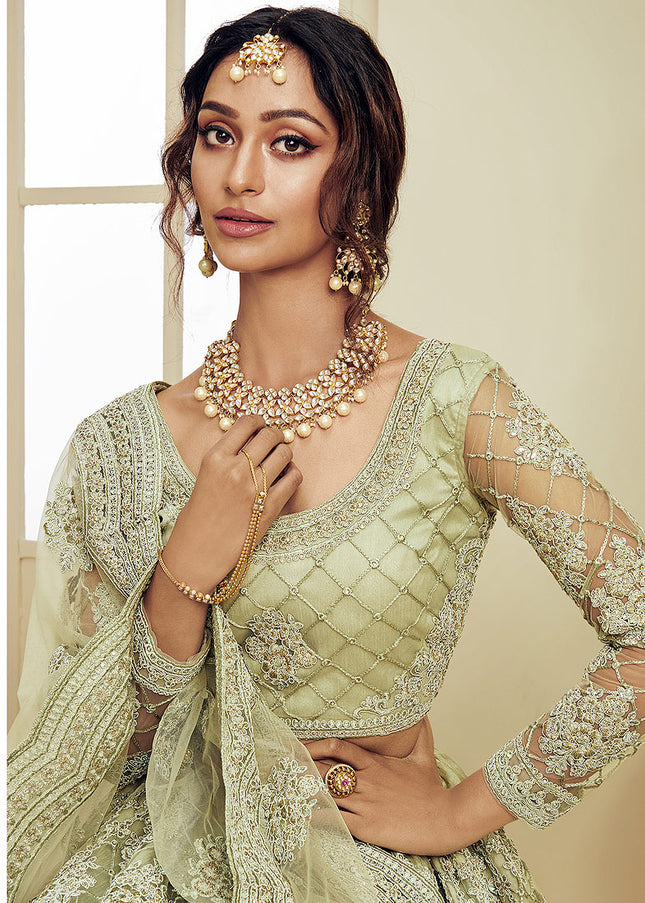 Mint Green Heavy Embroidered Lehenga