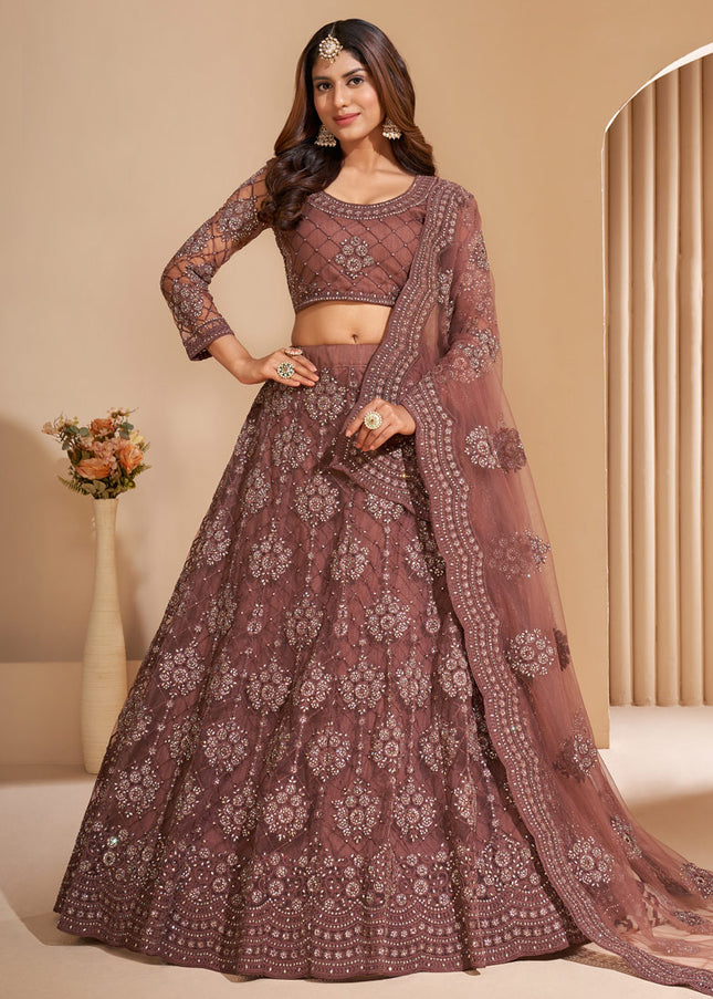 Brown Heavy Embroidered Lehenga