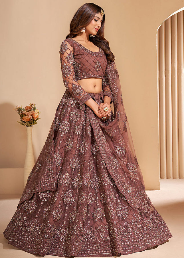 Brown Heavy Embroidered Lehenga