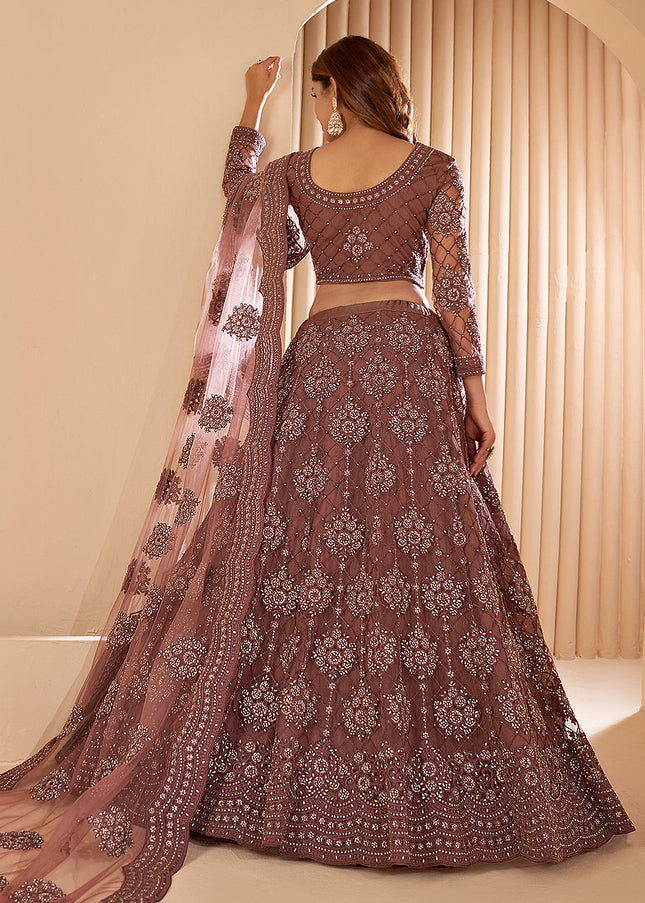Brown Heavy Embroidered Lehenga