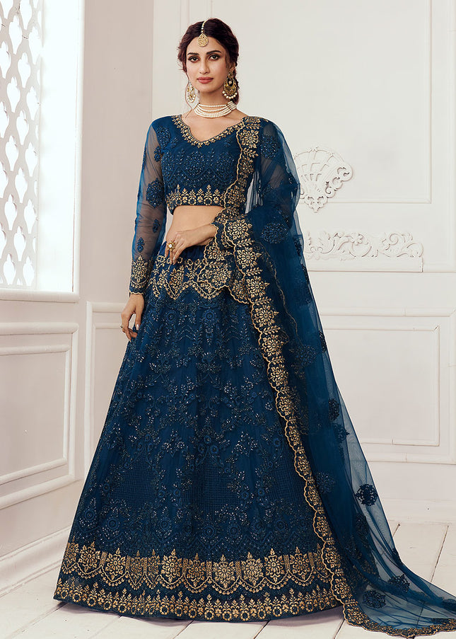 Blue and Gold Embroidered Lehenga