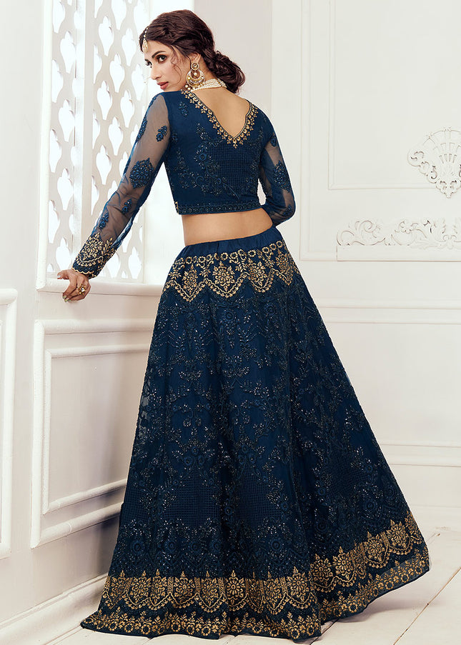 Blue and Gold Embroidered Lehenga