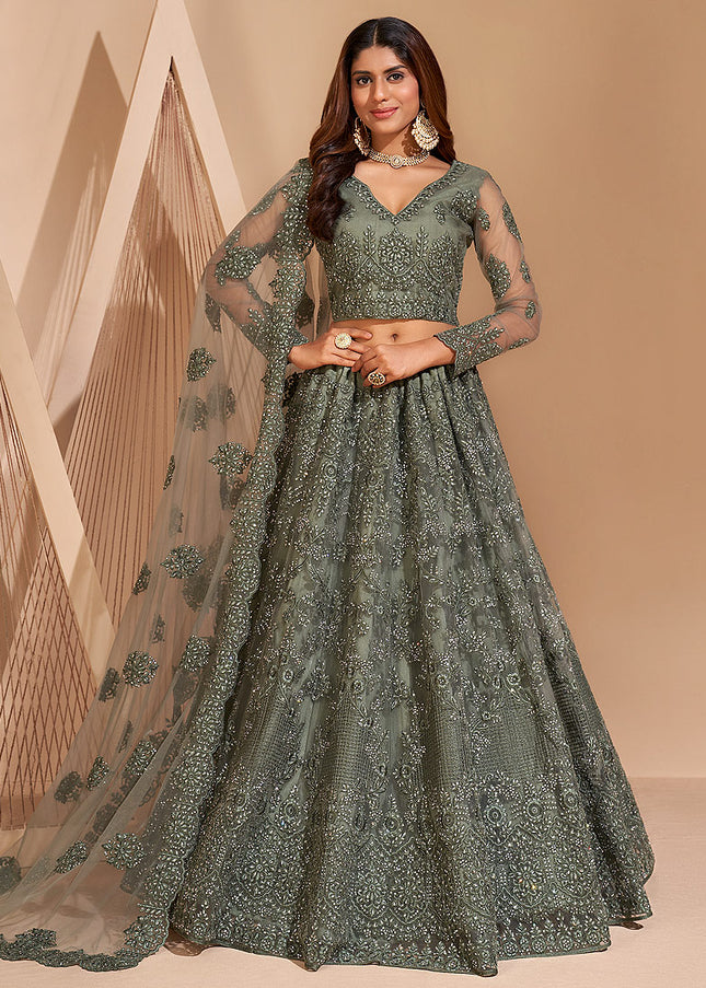 Dark Green Heavy Embroidered Lehenga