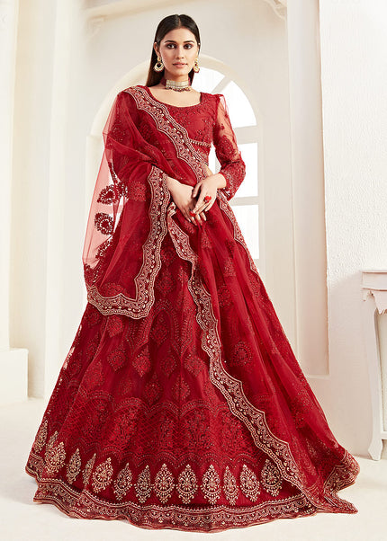 Red and Gold Embroidered Lehenga