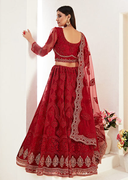 Red and Gold Embroidered Lehenga