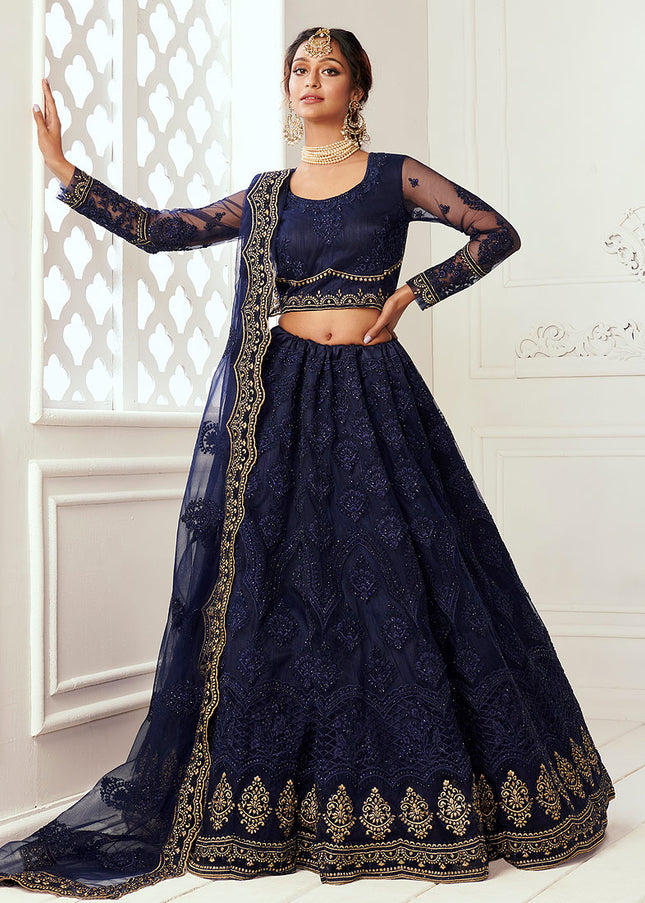 Blue and Gold Embroidered Lehenga