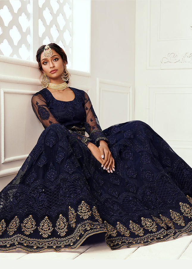 Blue and Gold Embroidered Lehenga