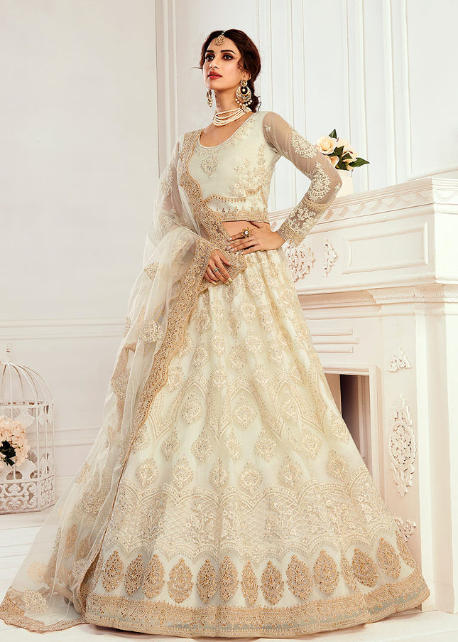 Ivory and Gold Embroidered Lehenga