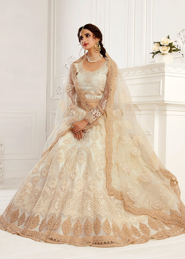 Ivory and Gold Embroidered Lehenga