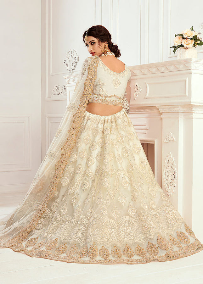 Ivory and Gold Embroidered Lehenga