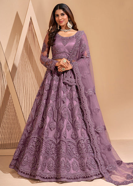 Purple Heavy Embroidered Lehenga